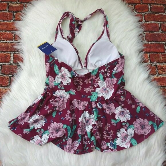NWT Apt 9 Flora & Fauna Tankini Halter Swimsuit Floral Peplum Style S - Picture 5 of 9